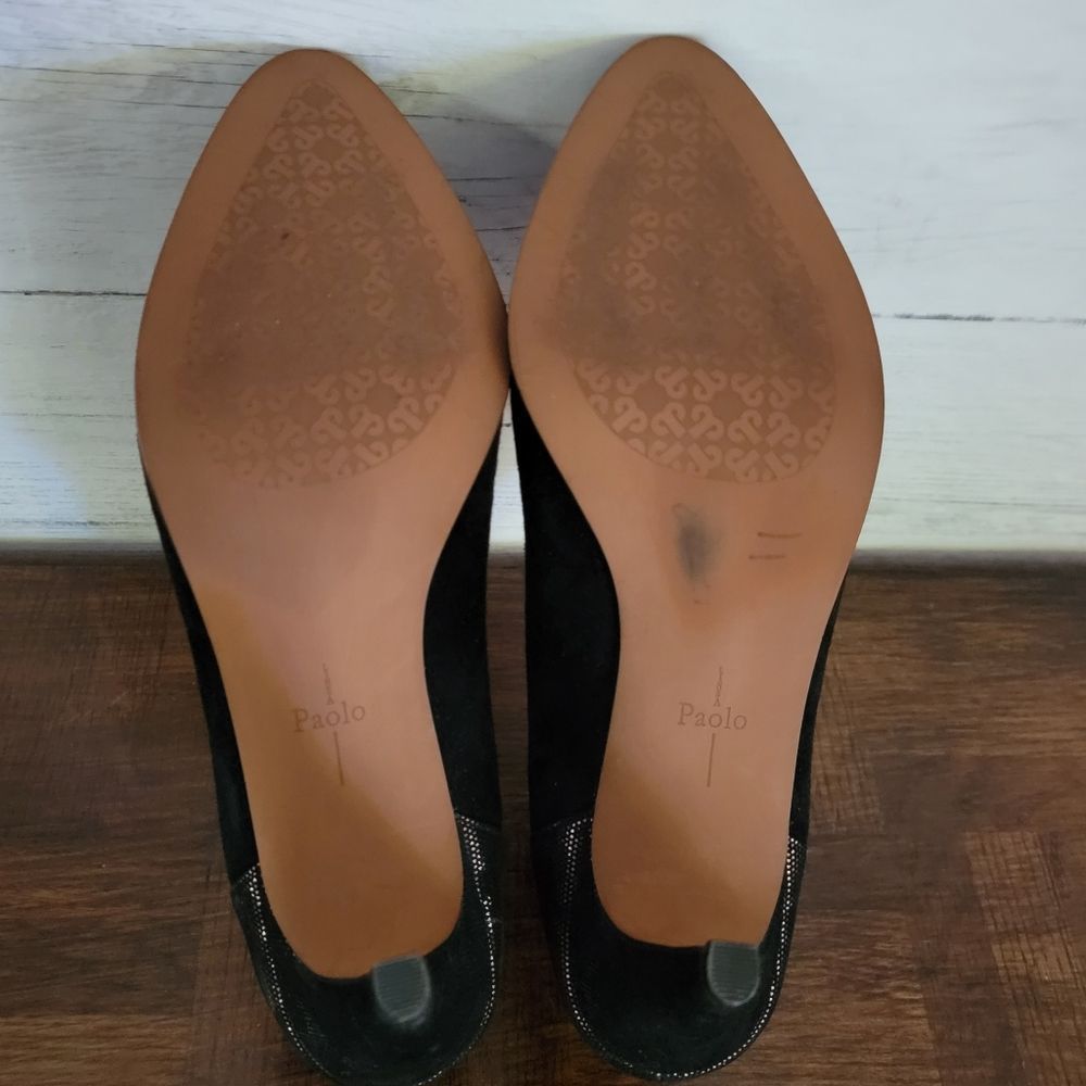 Paolo Linea Booties Heel Pointed Toe Black Suede Print Womens size 11 - Picture 7 of 7